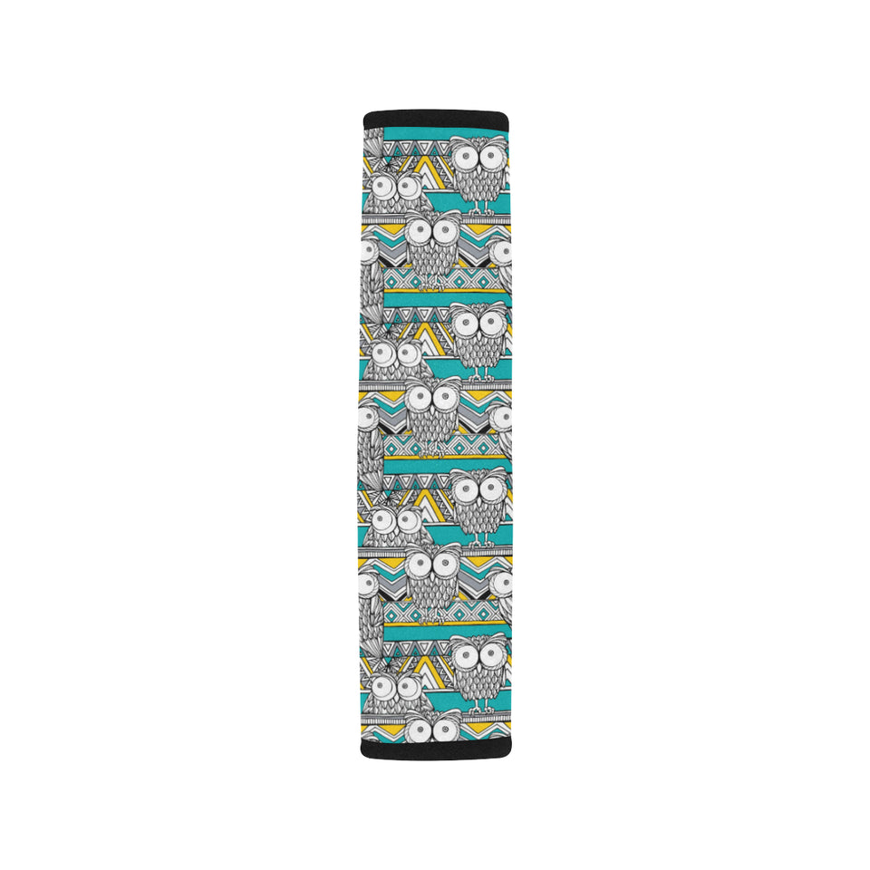 Owl Pattern Green Background Car Seat Belt Cover