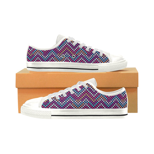 Zigzag Chevron Pokka Dot Aboriginal Pattern Women's Low Top Canvas Shoes White