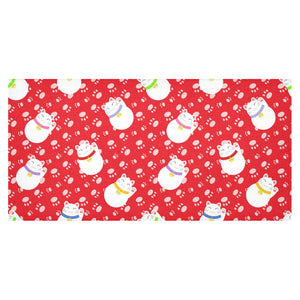 Meneki Neko Lucky Cat Pattern Red Background Tablecloth