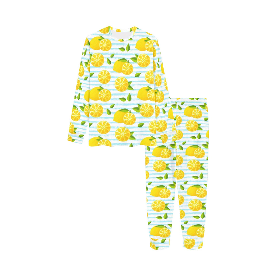 Lemon Pattern Stripe Background Kids' Boys' Girls' All Over Print Pajama Set