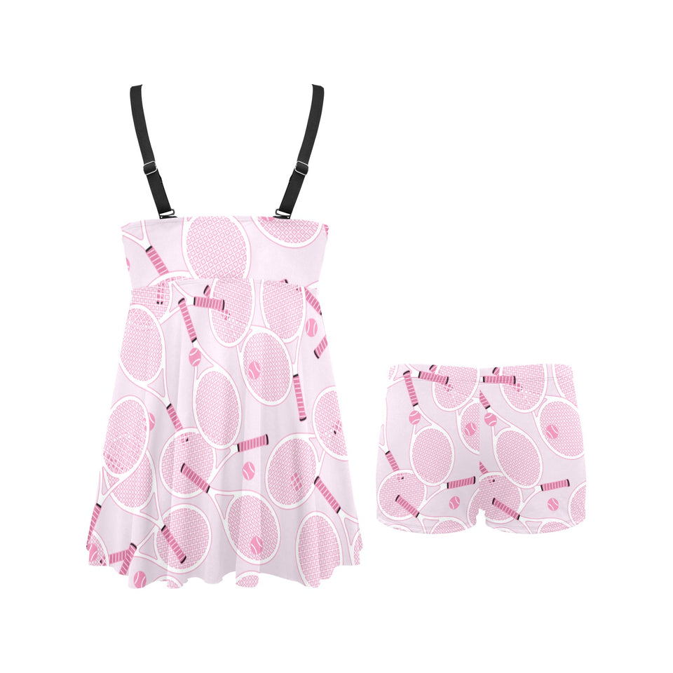 Tennis Pattern Print Design 02 Chest Sexy Pleated Two Piece Swim Dress