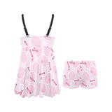 Tennis Pattern Print Design 02 Chest Sexy Pleated Two Piece Swim Dress