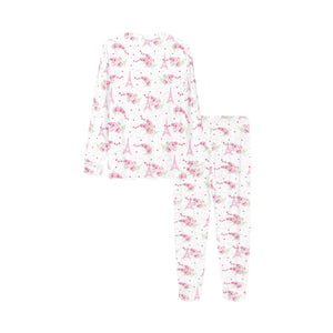 Eiffel Tower Pink Theme Pattern Print Design 05 Kids' Boys' Girls' All Over Print Pajama Set