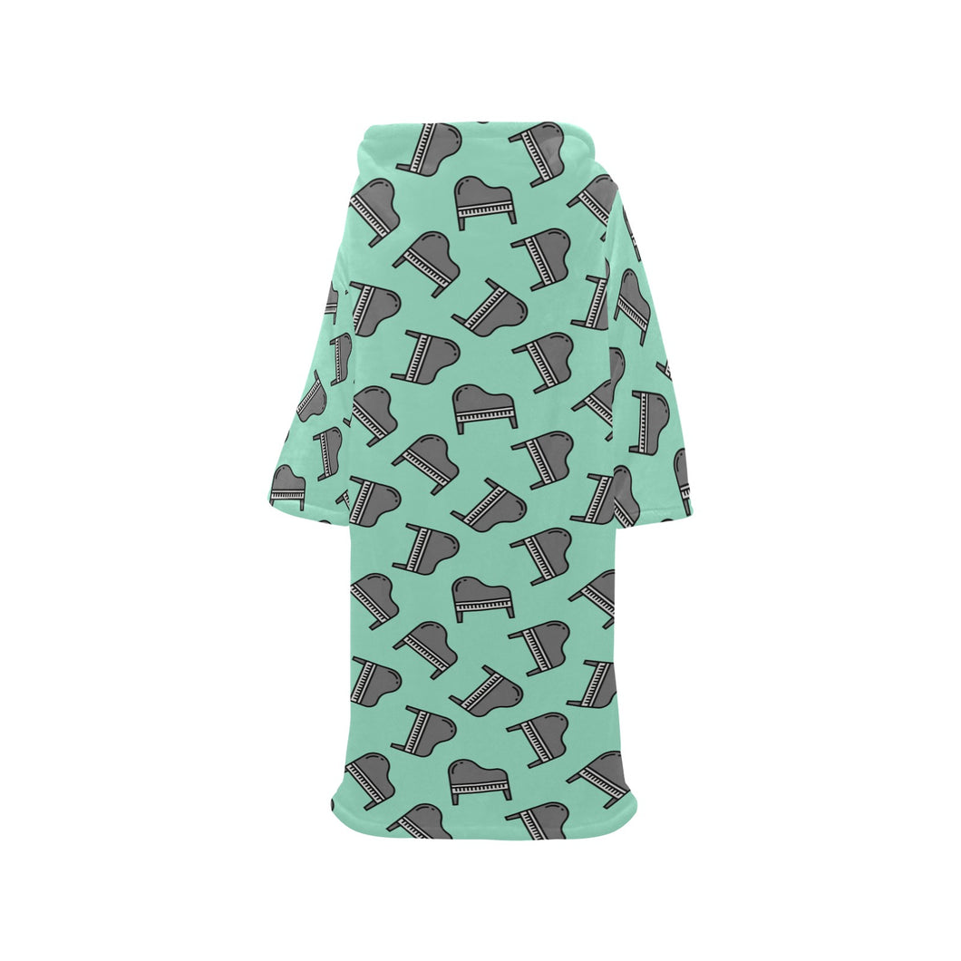 Piano Pattern Print Design 04 Blanket Robe with Sleeves