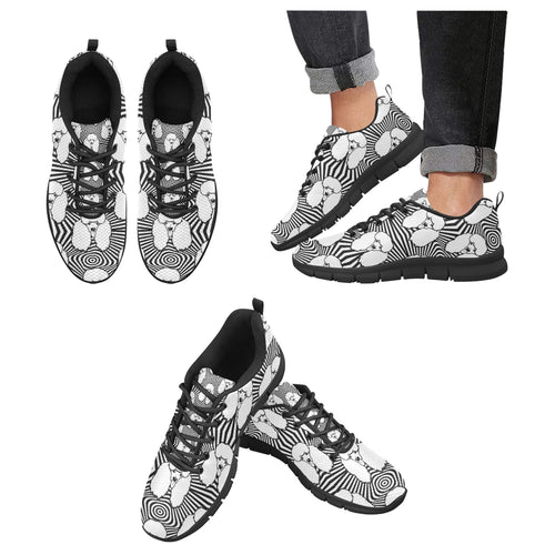 Black and White Poodle Pattern Men's Sneakers Black