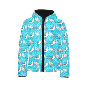 Seagull Pattern Print Design 02 Kids' Boys' Girls' Padded Hooded Jacket