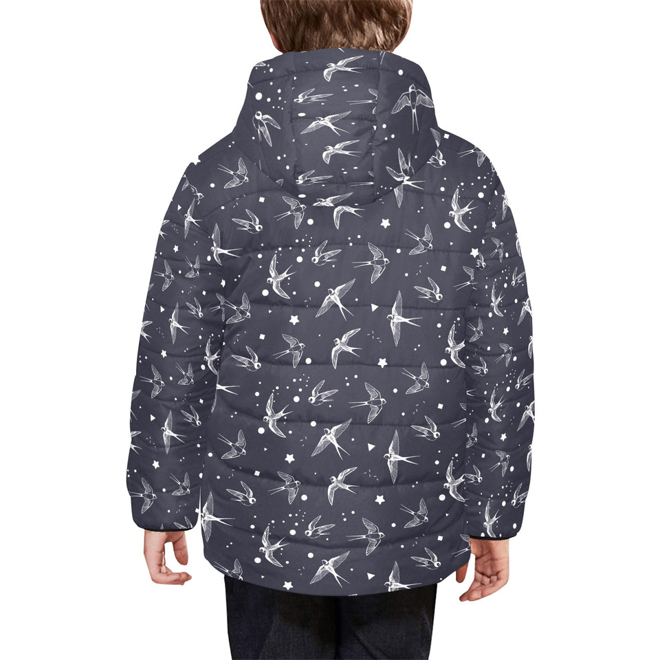 Swallow Pattern Print Design 02 Kids' Boys' Girls' Padded Hooded Jacket