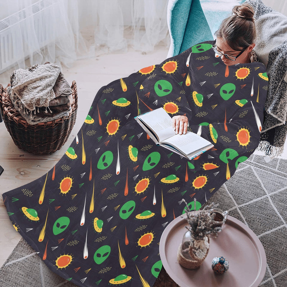 Alien Pattern Print Design 03 Blanket Robe with Sleeves