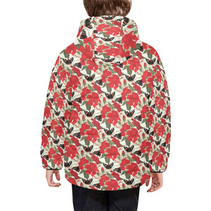 Hibiscus Pattern Print Design 04 Kids' Boys' Girls' Padded Hooded Jacket