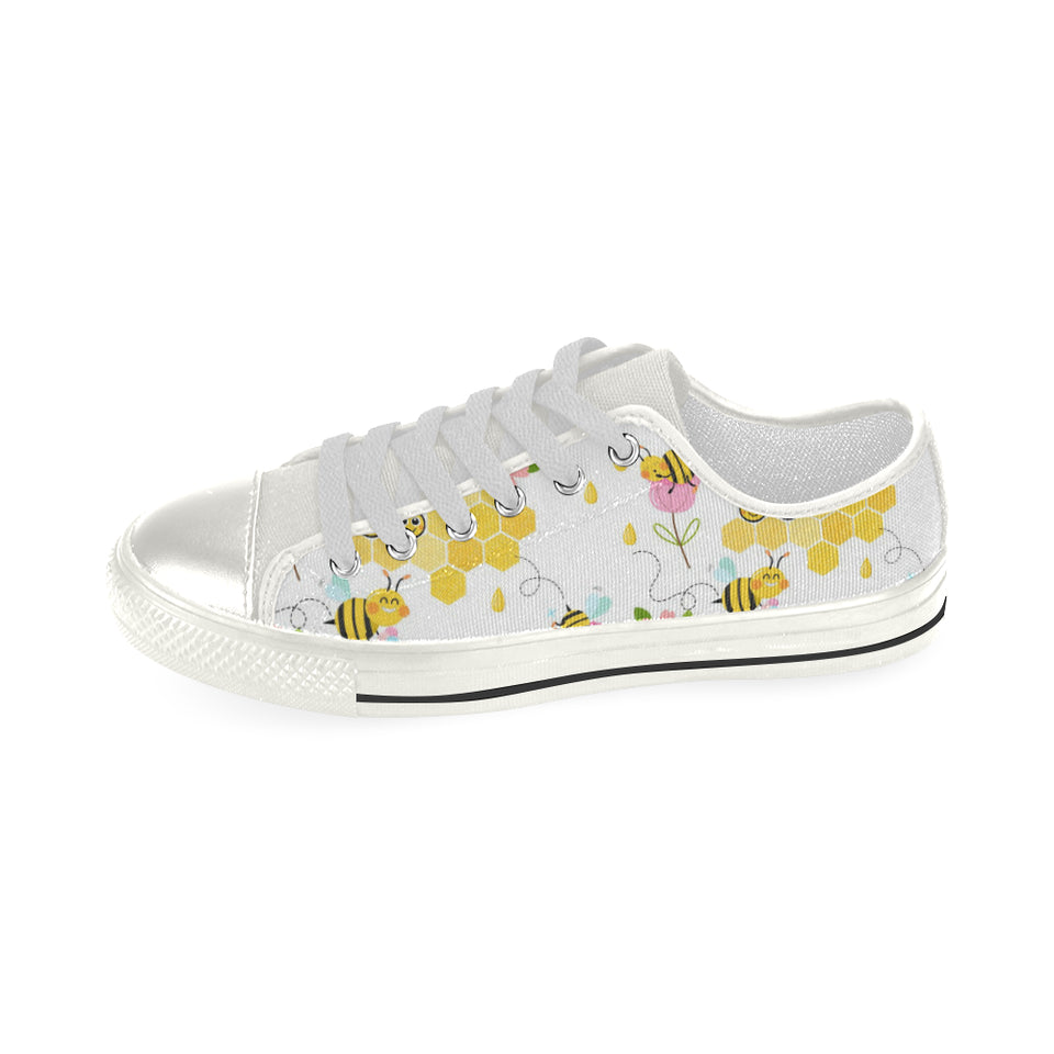 Cute Bee Pattern Women's Low Top Canvas Shoes White