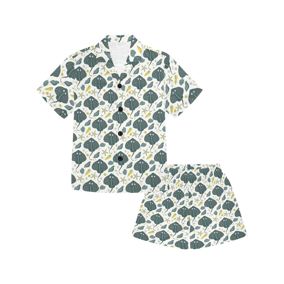 Stingray Pattern Print Design 03 Kids' Boys' Girls' V-Neck Short Pajama Set