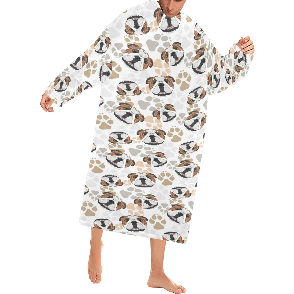 English Bulldog Pattern Print Design 01 Blanket Robe with Sleeves