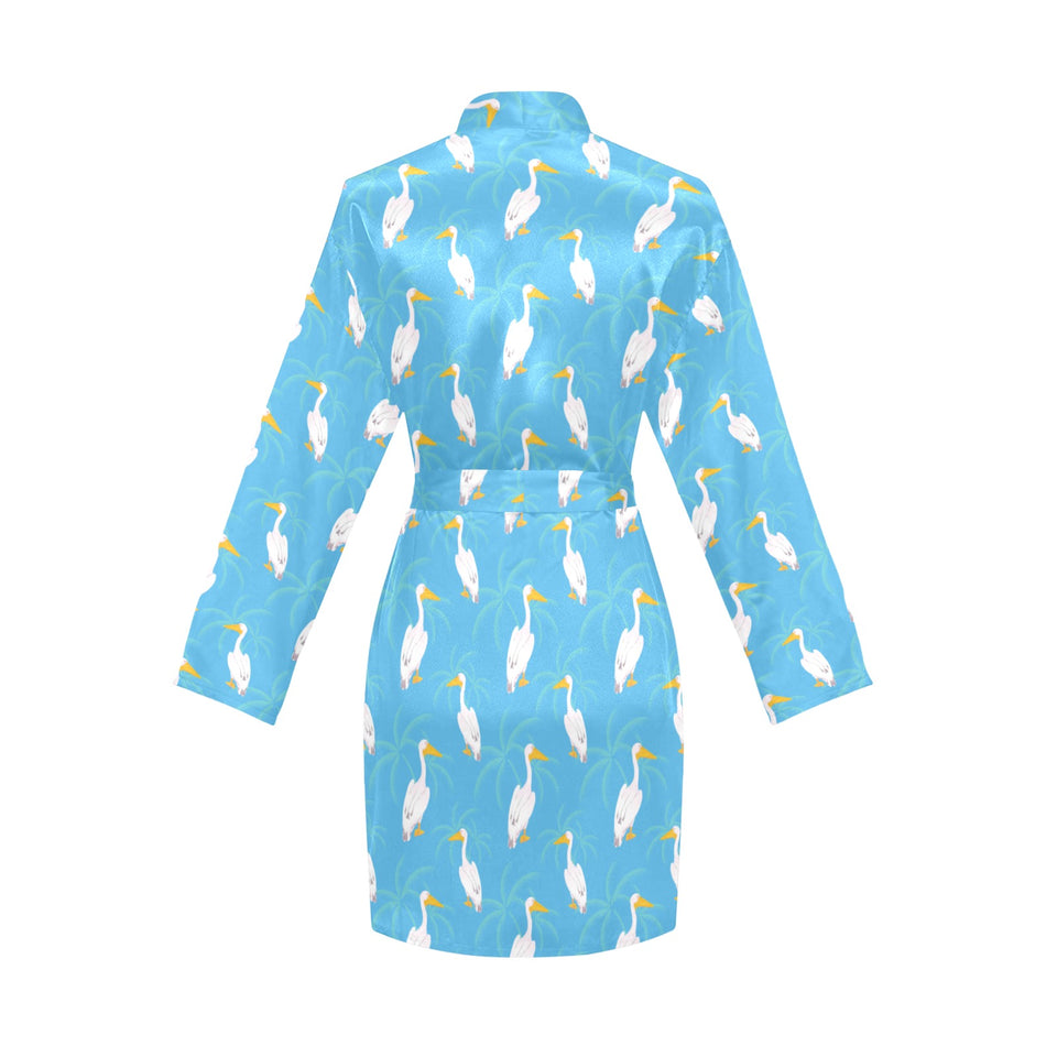 Pelican Pattern Print Design 02 Women's Long Sleeve Belted Night Robe