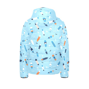 Surfboard Pattern Print Design 05 Kids' Boys' Girls' Padded Hooded Jacket