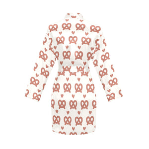 Pretzels Pattern Print Design 01 Women's Long Sleeve Belted Night Robe