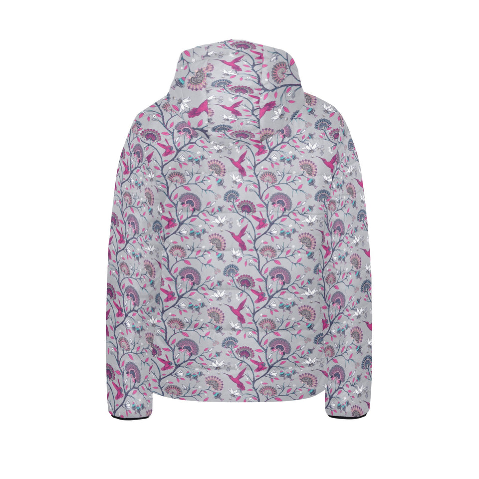 Hummingbird Pattern Print Design 04 Kids' Boys' Girls' Padded Hooded Jacket