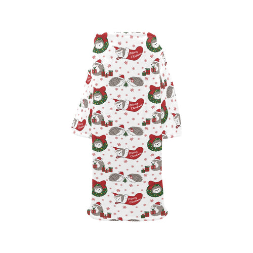 Hedgehog Pattern Print Design 05 Blanket Robe with Sleeves