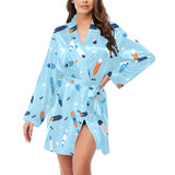 Surfboard Pattern Print Design 05 Women's Long Sleeve Belted Night Robe