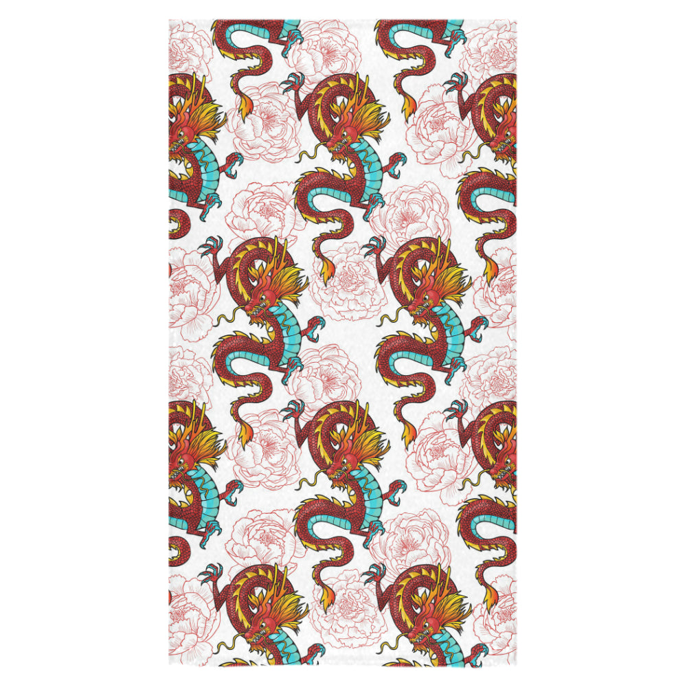 Red Dragon Hibiscus Pattern Bath Towel