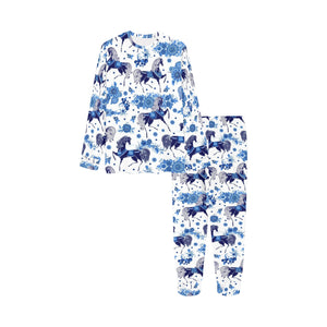 Horse Flower Blue Theme Pattern Kids' Boys' Girls' All Over Print Pajama Set