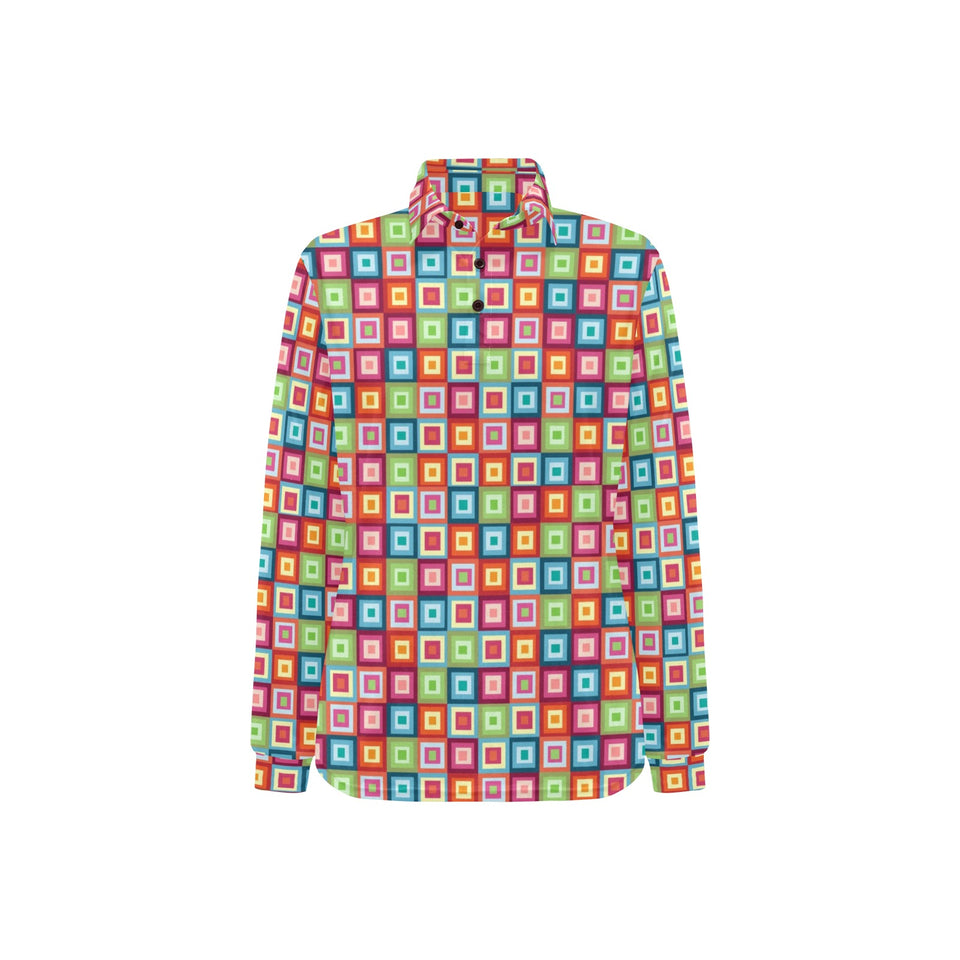 Rainbow Rectancular Pattern Women's Long Sleeve Polo Shirt