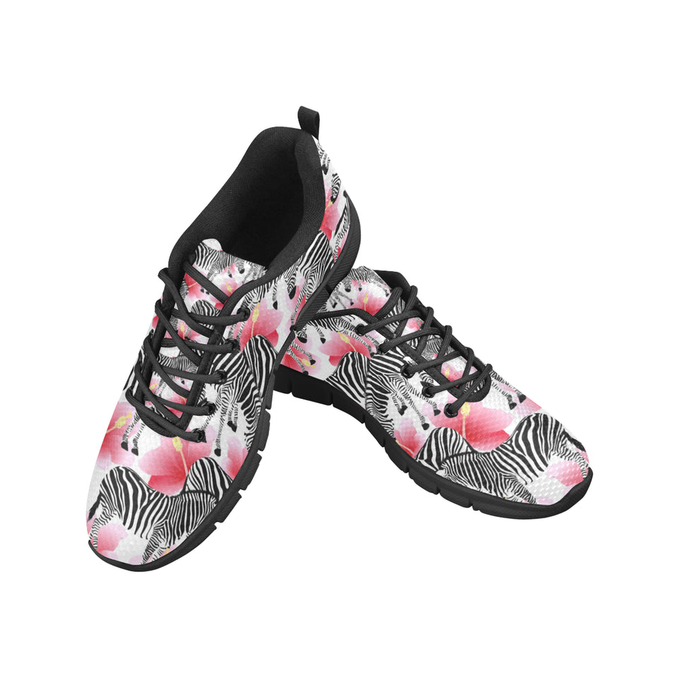 Zebra Red Hibiscus Pattern Men's Sneakers Black