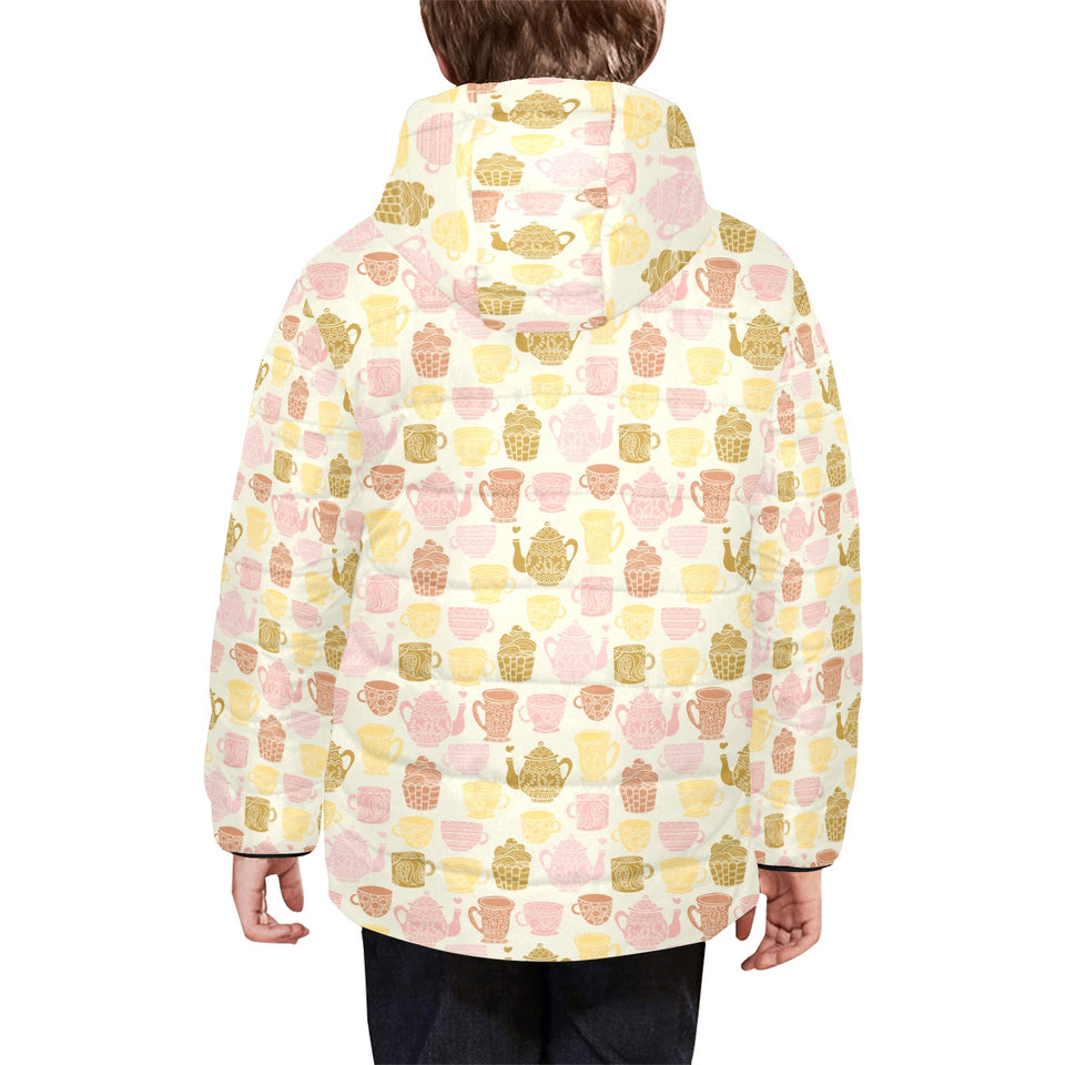 Tea pots Pattern Print Design 02 Kids' Boys' Girls' Padded Hooded Jacket