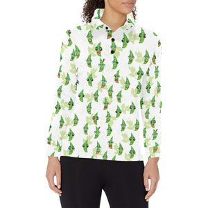 Green Peas Pattern Print Design 04 Women's Long Sleeve Polo Shirt