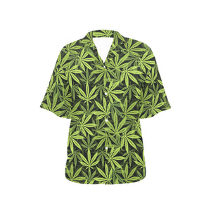 Canabis Marijuana Weed Pattern Print Design 03 Women's All Over Print Hawaiian Shirt