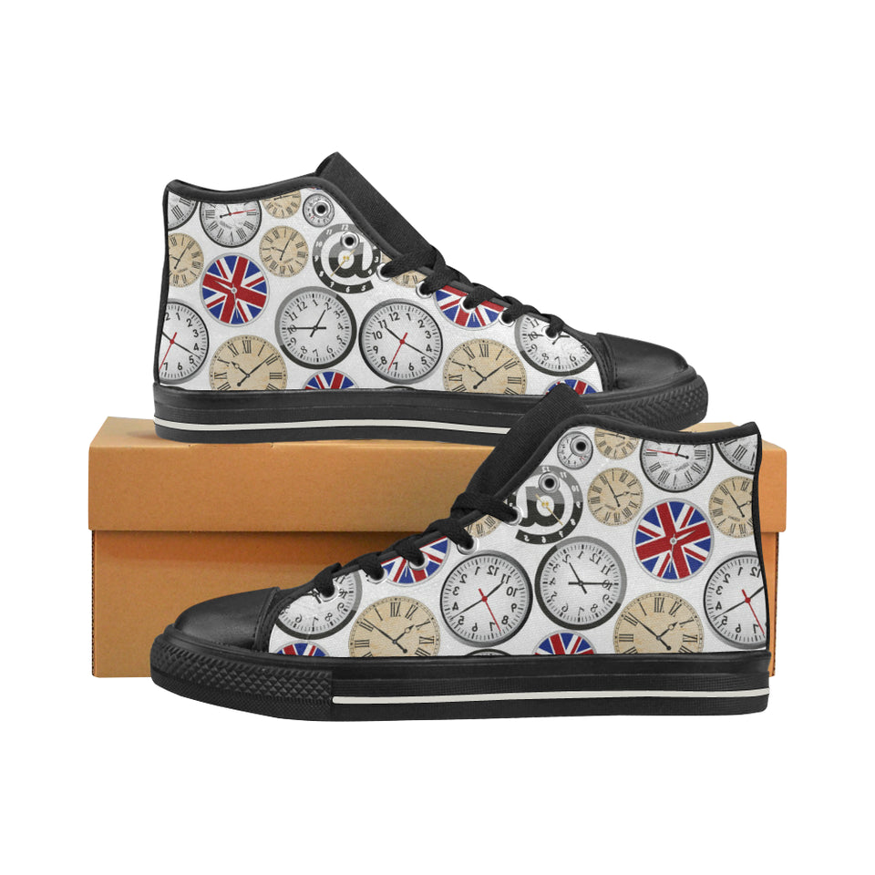 Wall Clock UK Pattern Women's High Top Canvas Shoes Black