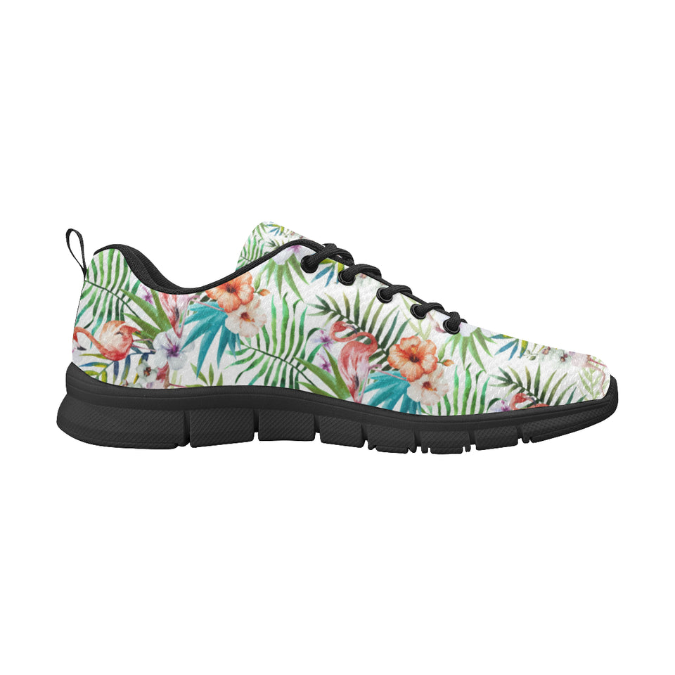 Flamingo Flower Leaves Pattern Men's Sneakers Black