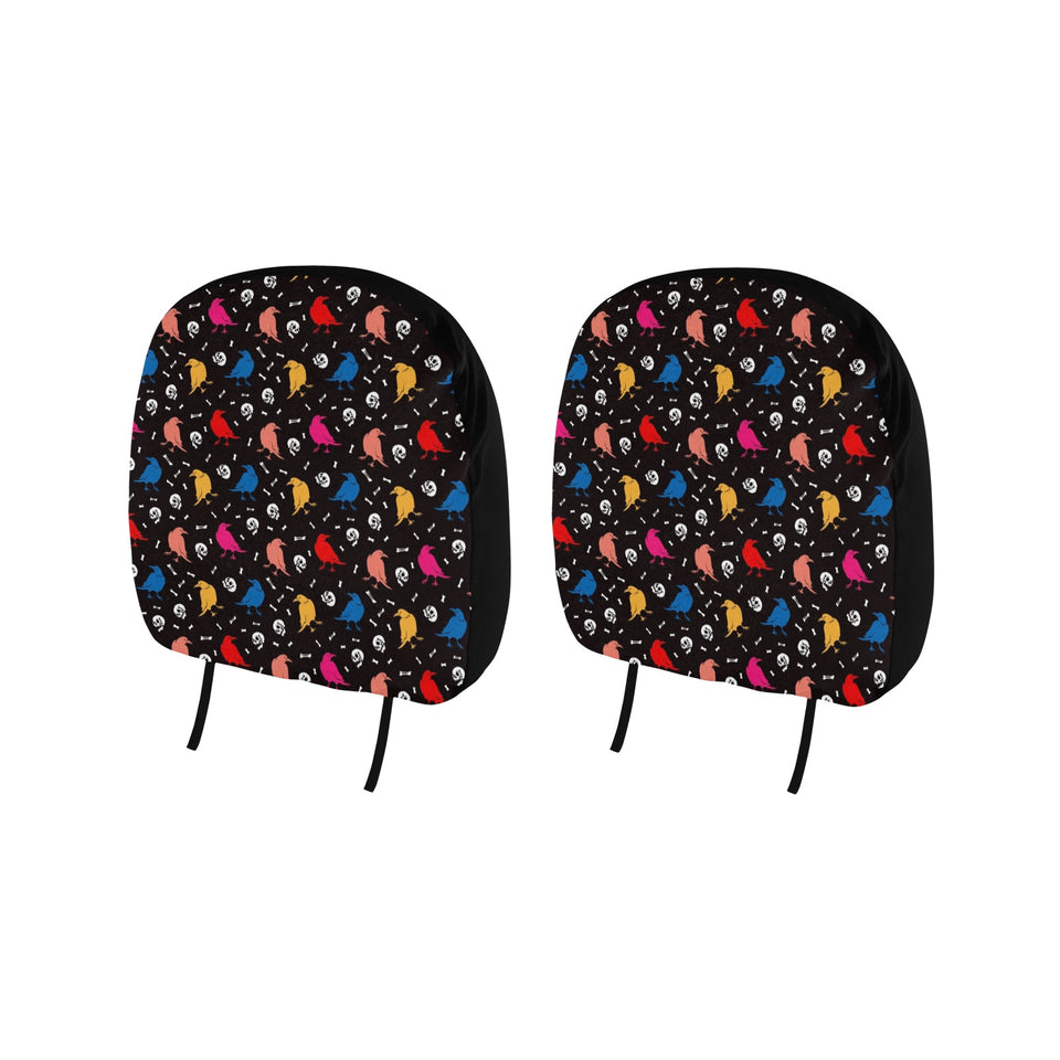 Colorful Crow Pattern Car Headrest Cover