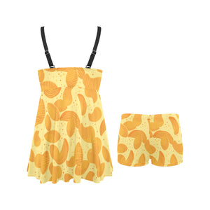 Potato Chips Pattern Print Design 04 Chest Sexy Pleated Two Piece Swim Dress