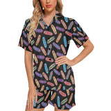 Skate Board Pattern Print Design 04 Women's V-Neck Short Pajama Set