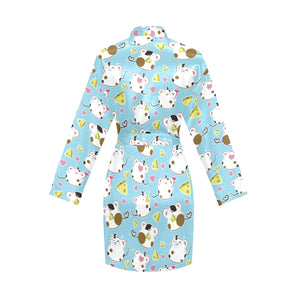 Guinea Pig Pattern Print Design 03 Women's Long Sleeve Belted Night Robe