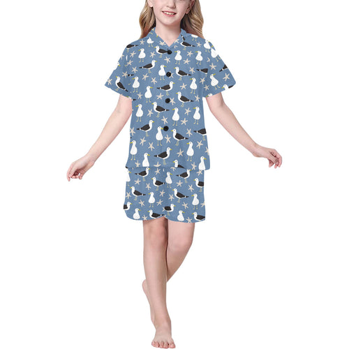 Seagull Pattern Print Design 01 Kids' Boys' Girls' V-Neck Short Pajama Set