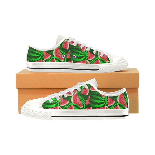 Watermelon Pattern Theme Women's Low Top Canvas Shoes White