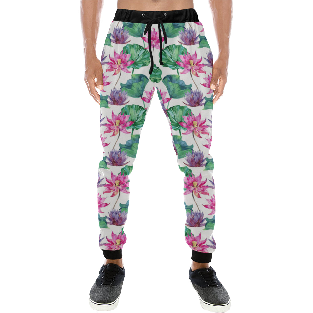 Pink Lotus Waterlily Pattern Unisex Casual Sweatpants