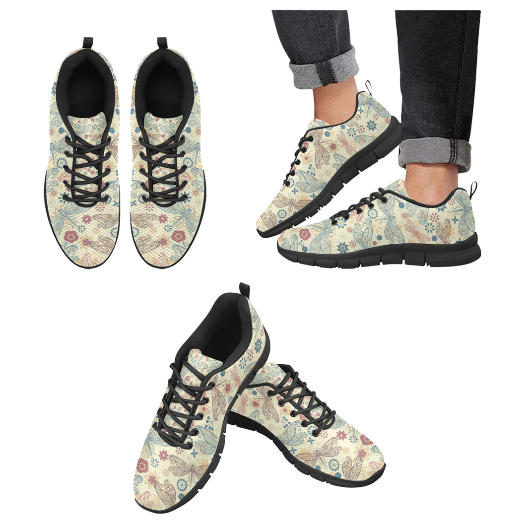 Dragonfly Flower Pattern Men's Sneakers Black