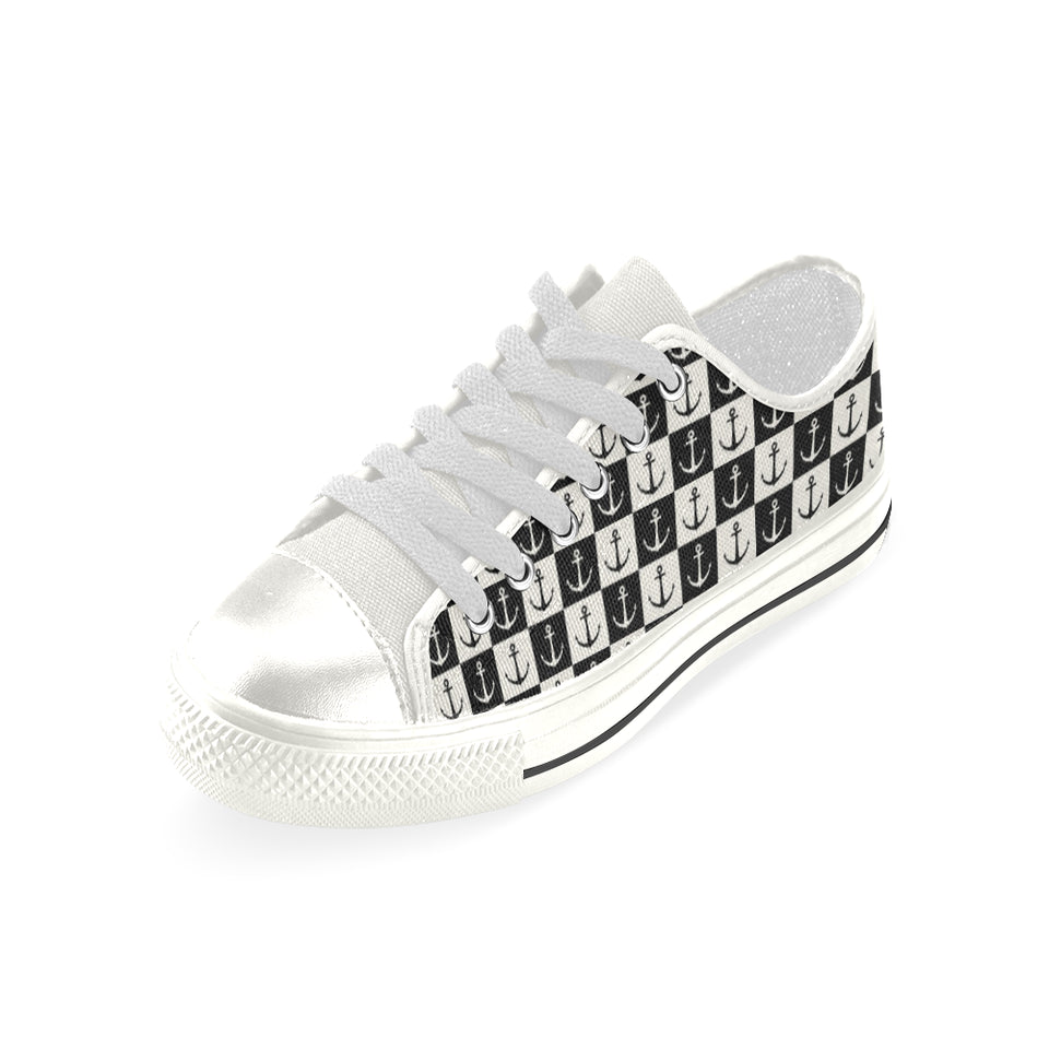 Anchor Black and White Patter Women's Low Top Canvas Shoes White