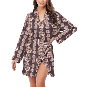 Snail Pattern Print Design 03 Women's Long Sleeve Belted Night Robe