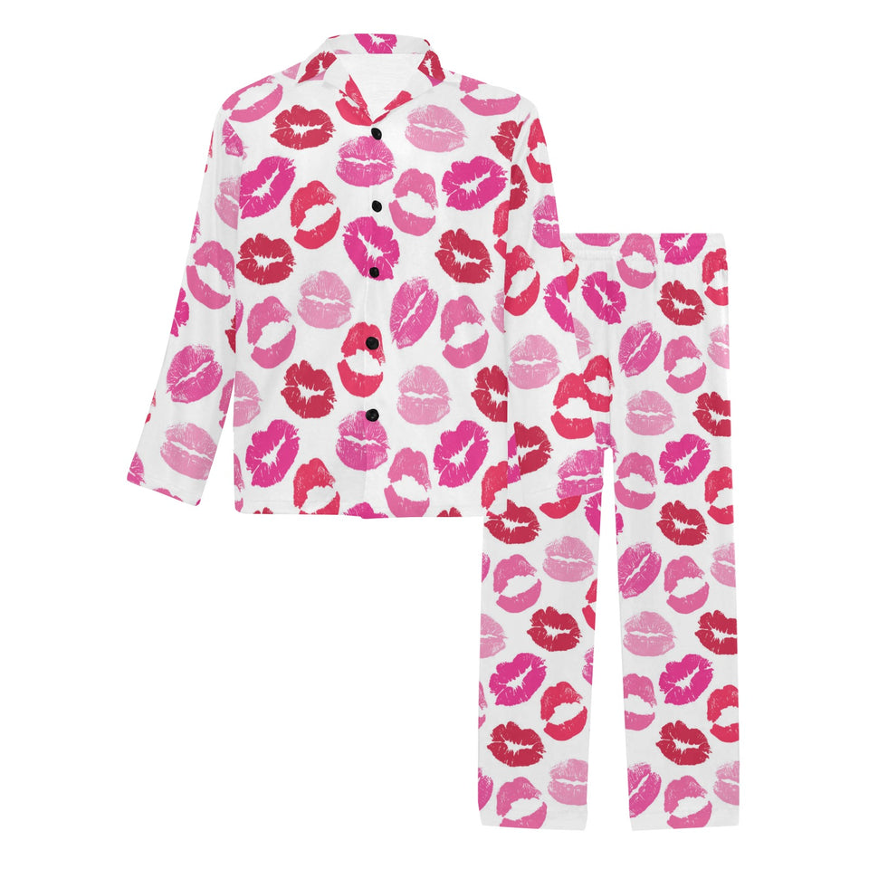 Lips Pattern Print Design 05 Men's Long Pajama Set