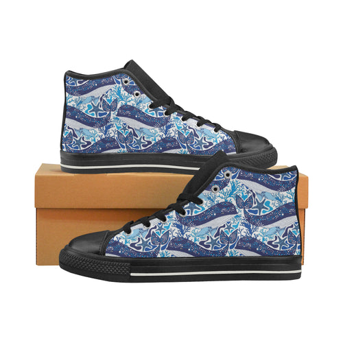 Whale Starfish Pattern Men's High Top Canvas Shoes Black