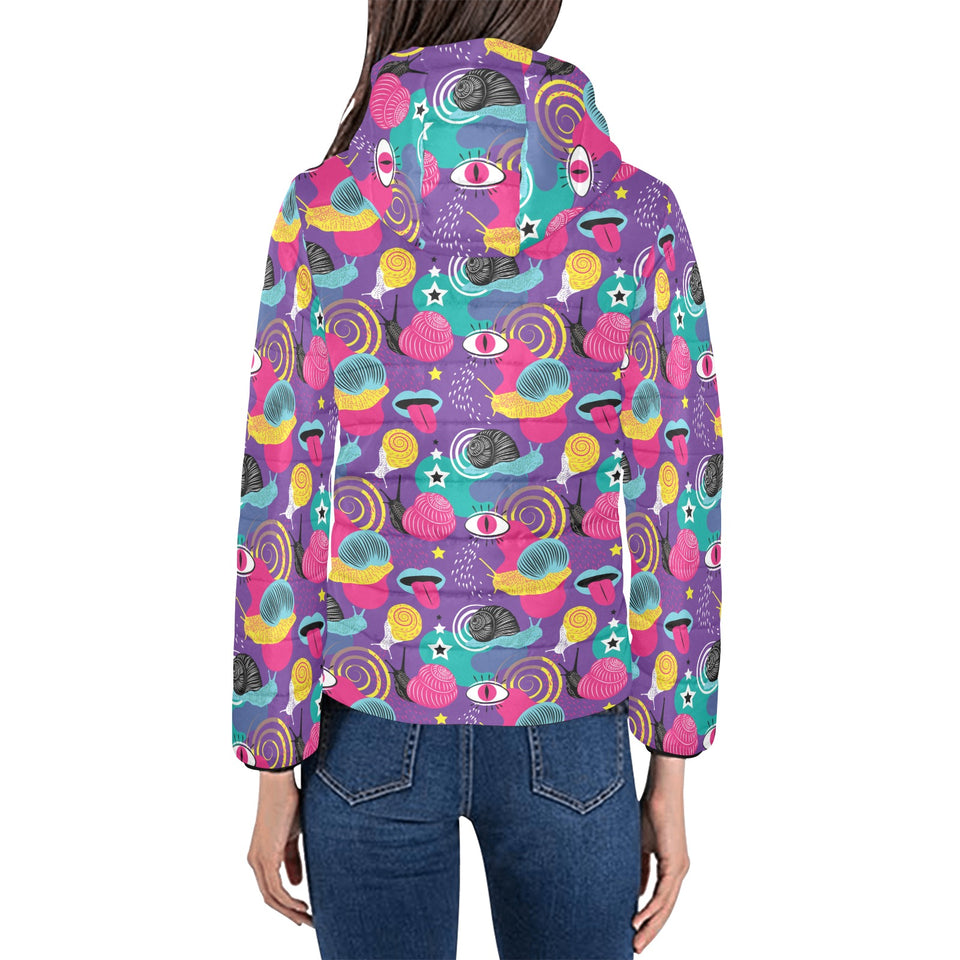 Snail Pattern Print Design 02 Women's Padded Hooded Jacket