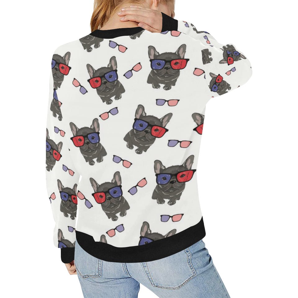 French Bulldog Sunglass Pattern Women's Crew Neck Sweatshirt