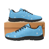 Airplane Pattern Blue Background Men's Sneakers Black