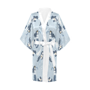 Mermaid Dolphin Pattern Women's Short Kimono Robe