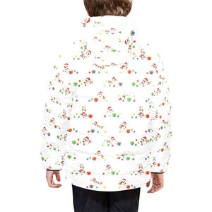 Jack Russel Pattern Print Design 02 Kids' Boys' Girls' Padded Hooded Jacket