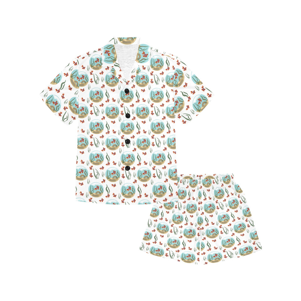 Goldfish Pattern Print Design 01 Kids' Boys' Girls' V-Neck Short Pajama Set