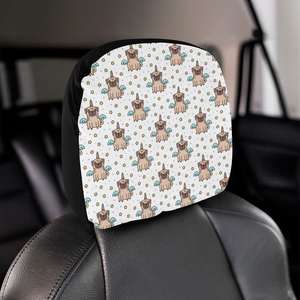 Unicorn Pug Pattern Car Headrest Cover